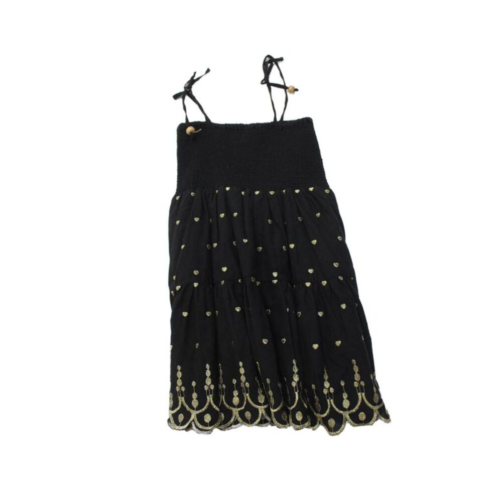 Bell Girls Cotton Smocked Scalloped Hem Detail Metallic Dress Black Size 10